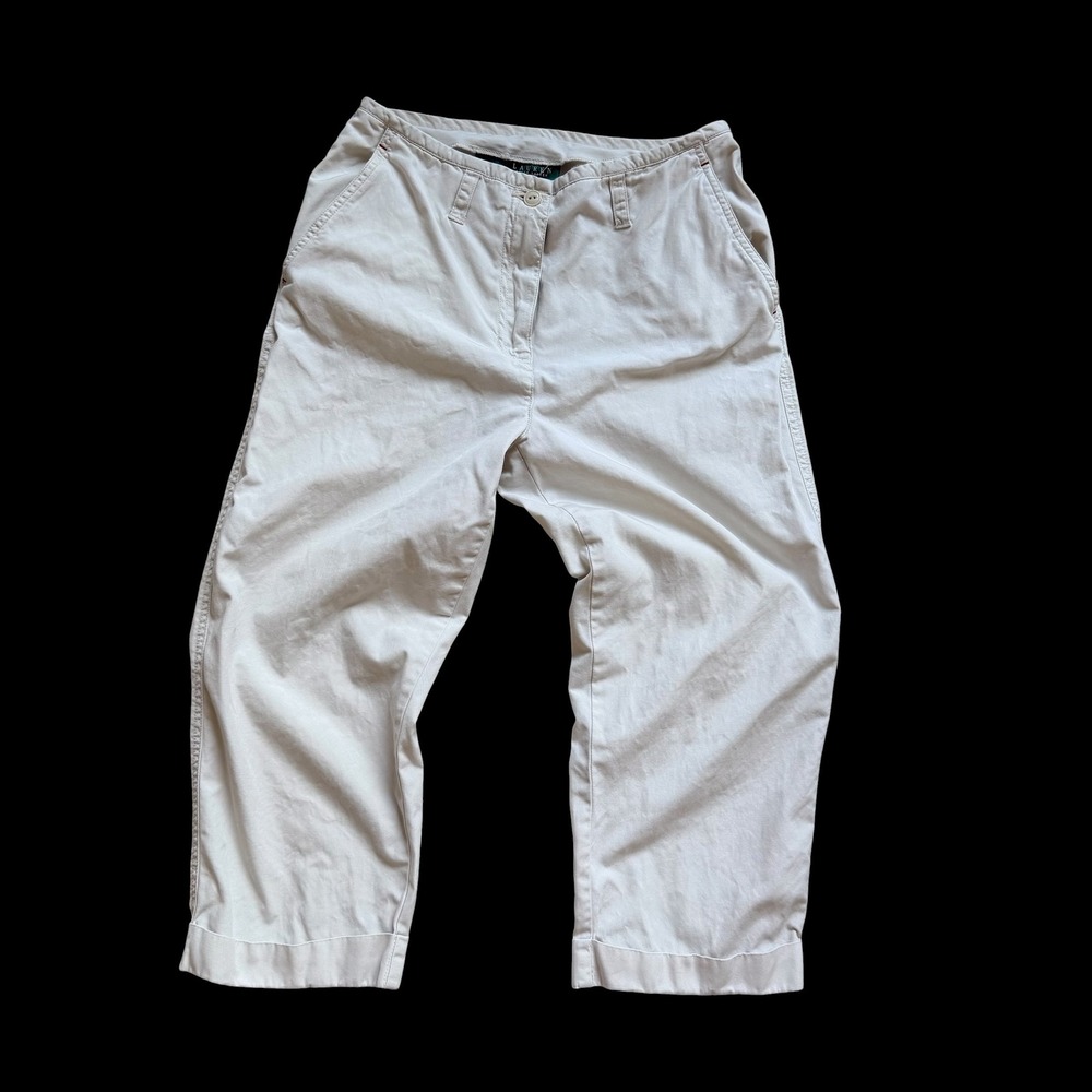 Y2K Lauren Ralph Lauren Petite Cream Cotton Low Rise Capri Pants Straight Leg 4P